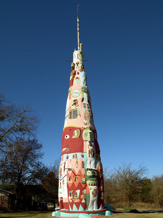 The decorated gift shop and museum at Ed Galloway's Totem Pole Park in the remote crossroads of Foyil in northeast Oklahoma