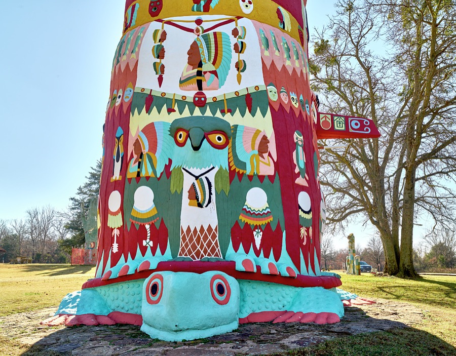 The decorated gift shop and museum at Ed Galloway's Totem Pole Park in the remote crossroads of Foyil in northeast Oklahoma