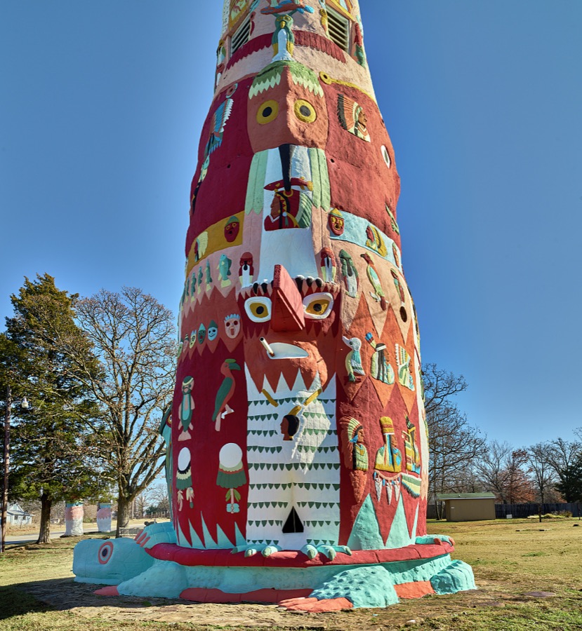 The decorated gift shop and museum at Ed Galloway's Totem Pole Park in the remote crossroads of Foyil in northeast Oklahoma