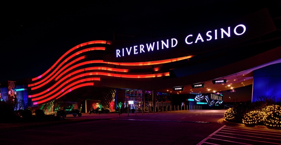 Nighttime view of the Riverwind casino on the outskirts of Norman, Oklahoma