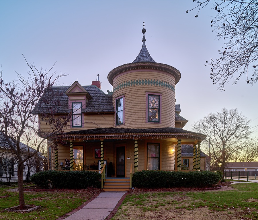 The 1899 Queen Anne Victorian-style Moore-Lindsay House in Norman, a prominent suburb of the Oklahoma capital city of Oklahoma City