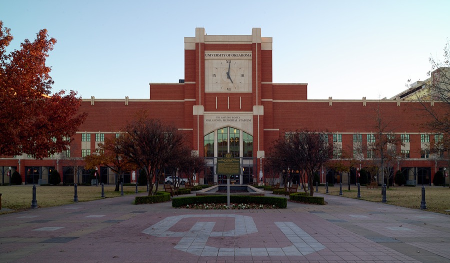 The Gaylord Family Oklahoma Memorial Stadium in Norman, a prominent suburb of the Oklahoma capital city of Oklahoma City, is the home field of the Oklahoma Sooners football team, a perennial powerhouse