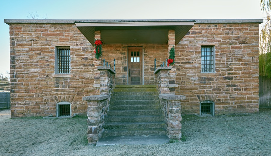 The old Cherokee National Prison in Tahlequah, Oklahoma, which was the capital of the Cherokee Nation established in the 19th Century after the forcible relocation to what was then "Indian Territory" from their original homelands in eastern U.S. states