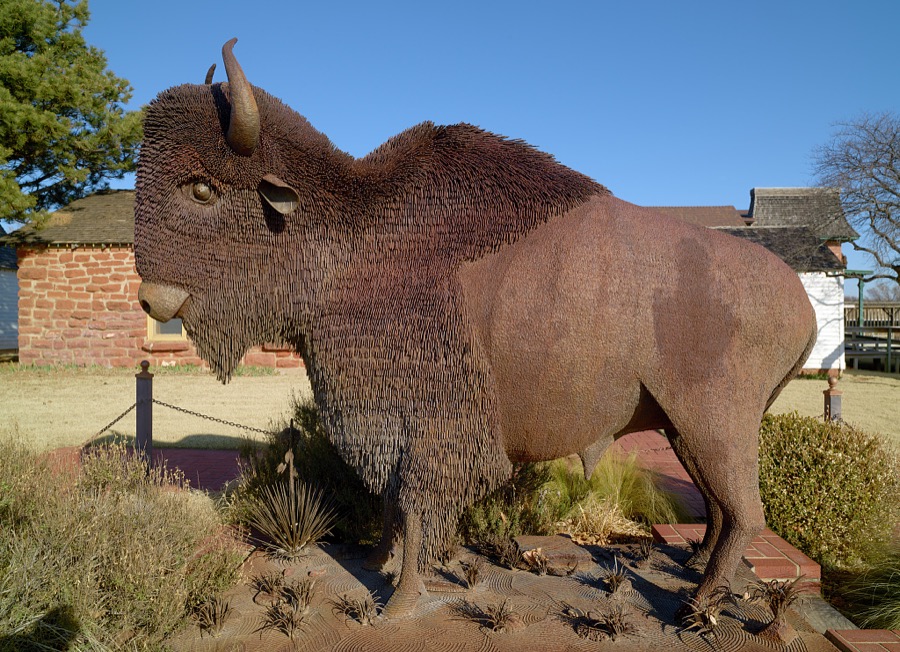 Joe E. Smith's 1999 "Buffalo on the Prairie" metal-art sculpture at the National Route 66 Museum in Elk City, Oklahoma, along the historic "Mother Road" that ran (and still does in limited sections) from Chicago, Illinois, to Santa Monica, California