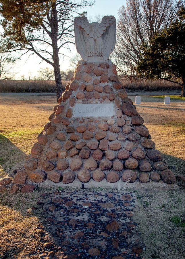 The gravesite of the Chiricahua Apache leader and medicine man Geronimo at Fort Sill, an extensive United States Army post north of Lawton, Oklahoma