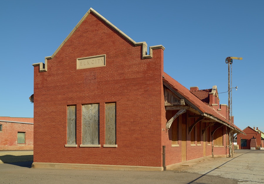 The Rock Island Railroad's early-1900s depot, abandoned in 1970 but still standing (as of 2020) in the western Oklahoma community of Elk City