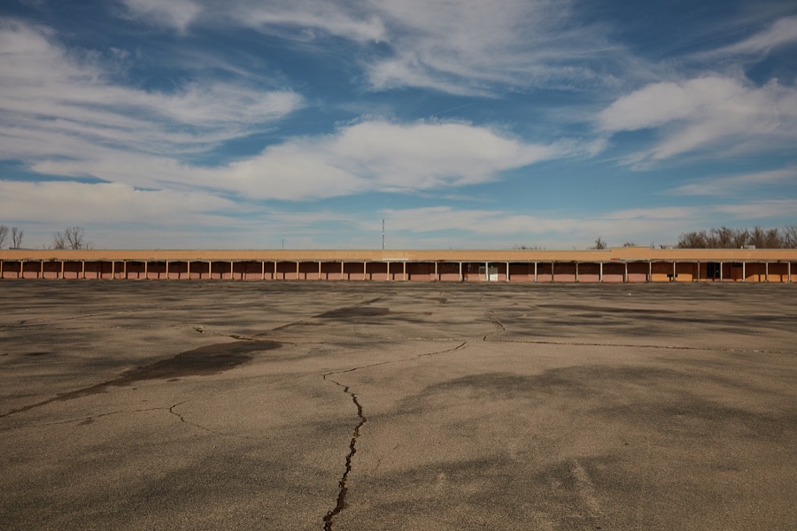 Part of a vacant former Nile Professional Park in Anadarko, a small city in southwest Oklahoma that (as of 2020) has been struggling with dropping population, increasing unemployment and a downturned local economy