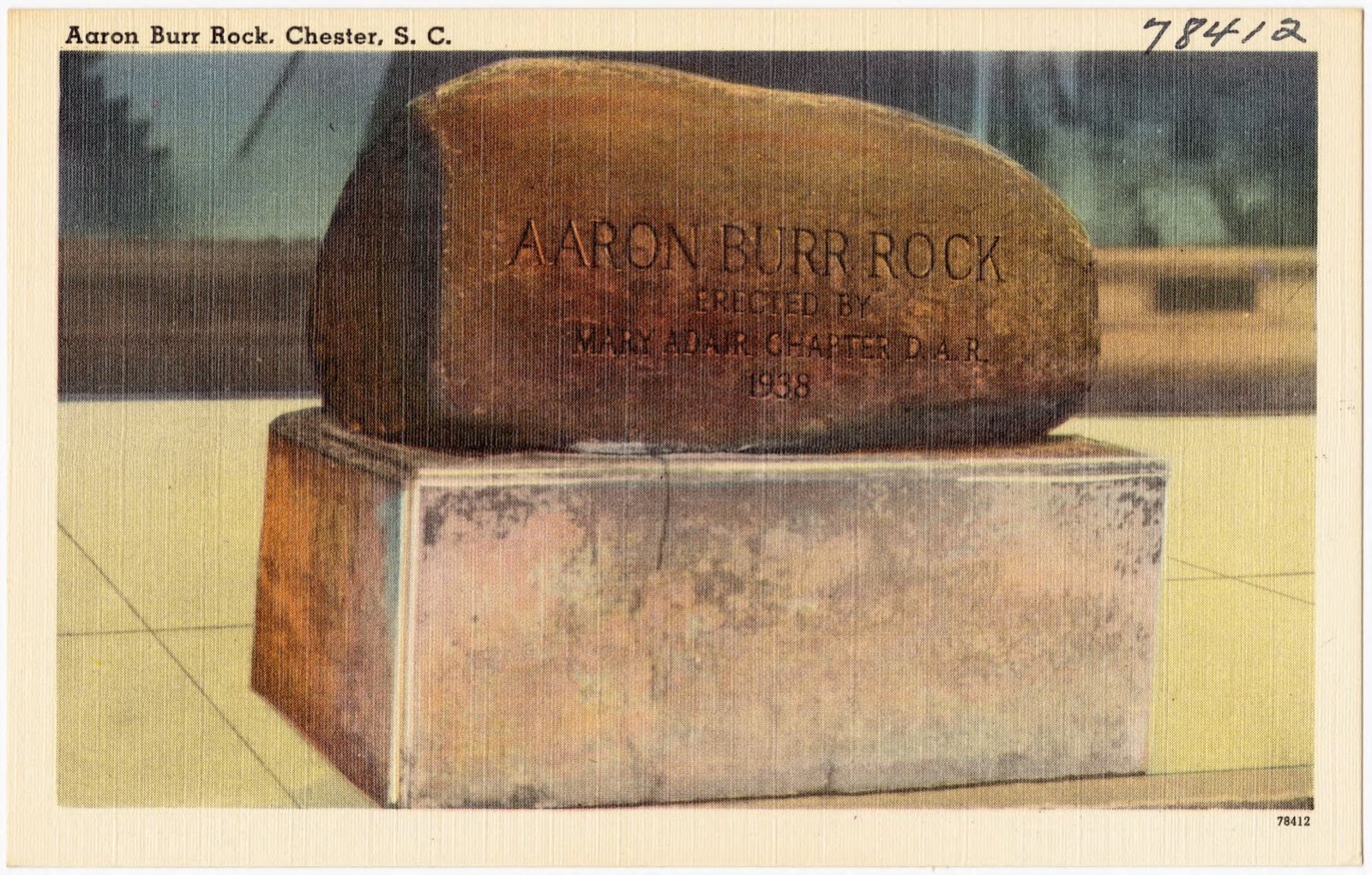 Aaron Burr Rock, Chester, S. C., Boston Public Library - undated