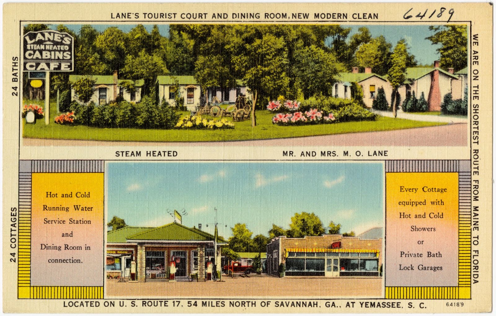 Lake's Tourist Court and dining room, new modern clean, located on U.S. Route 17, 54 miles north of Savannah, GA., at Yemassee, S. C., Boston Public Library - undated