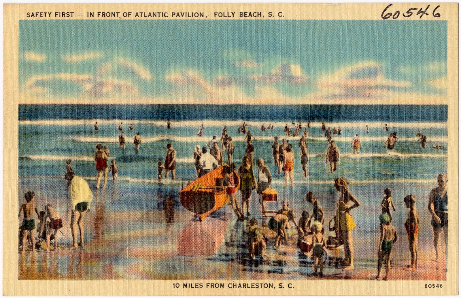 Safety first -- in front of Atlantic Pavilion, Folly Beach, S. C., 10 miles from Charleston, S. C., Boston Public Library - undated