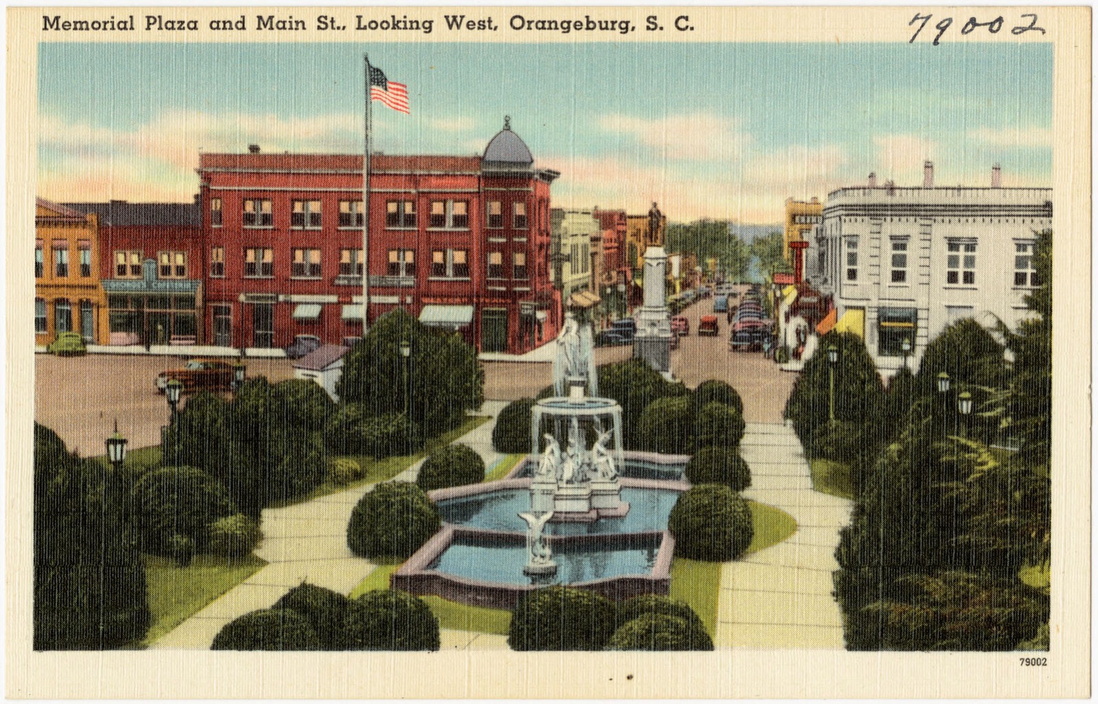 Memorial Plaza and Main St., looking west, Orangeburg, S. C., Boston Public Library - undated
