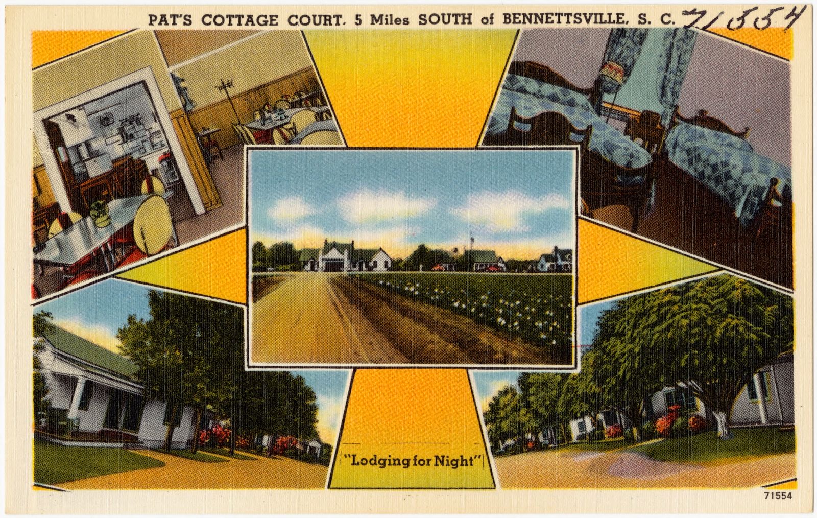 Pat's Cottage Court, 5 miles south of Bennettsville, S. C., Boston Public Library - undated