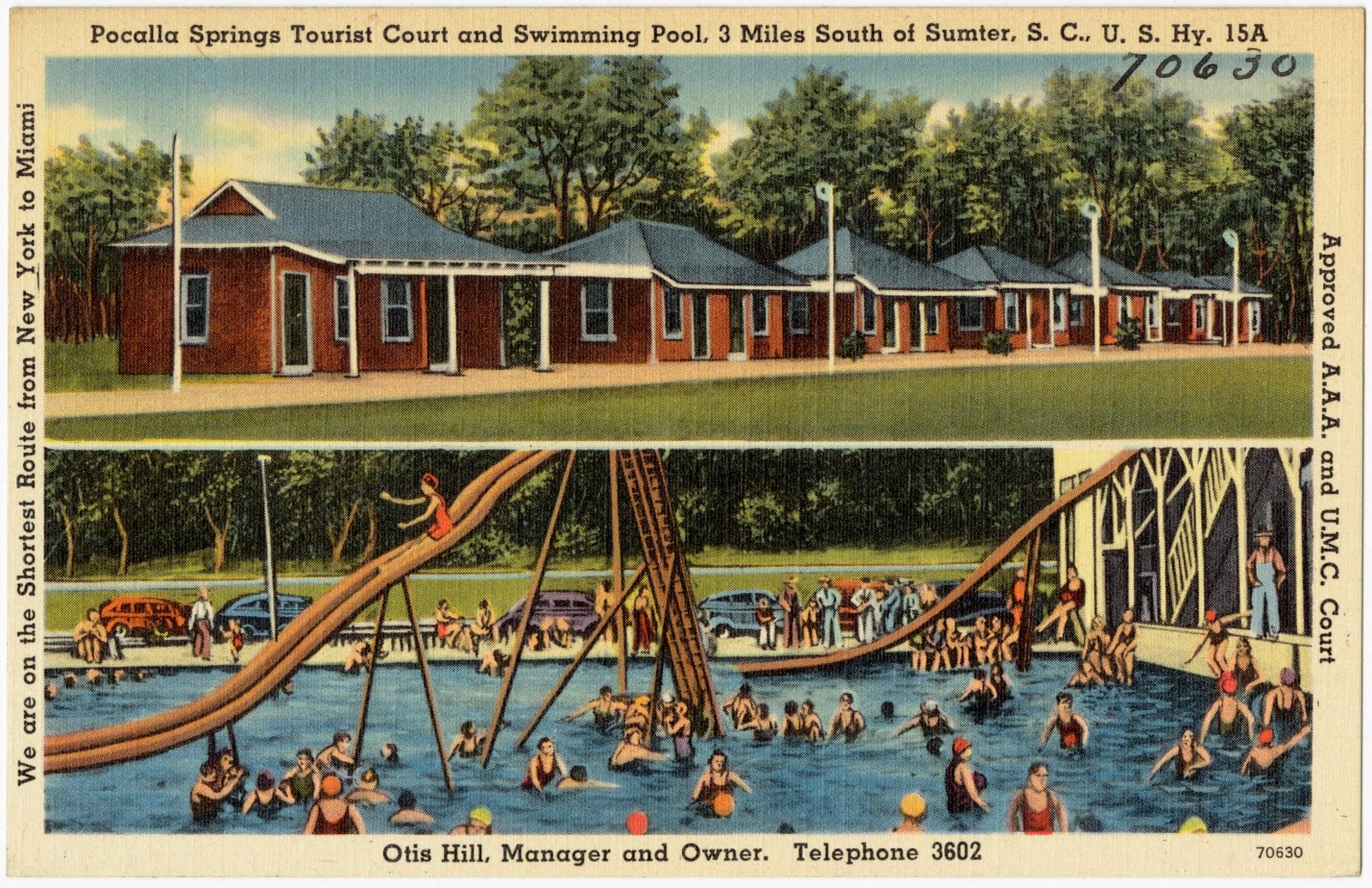 Pocalla Springs Tourist Court and swimming pool, 3 miles south of Sumter, S. C., U.S. Hy. 15A, Boston Public Library - undated