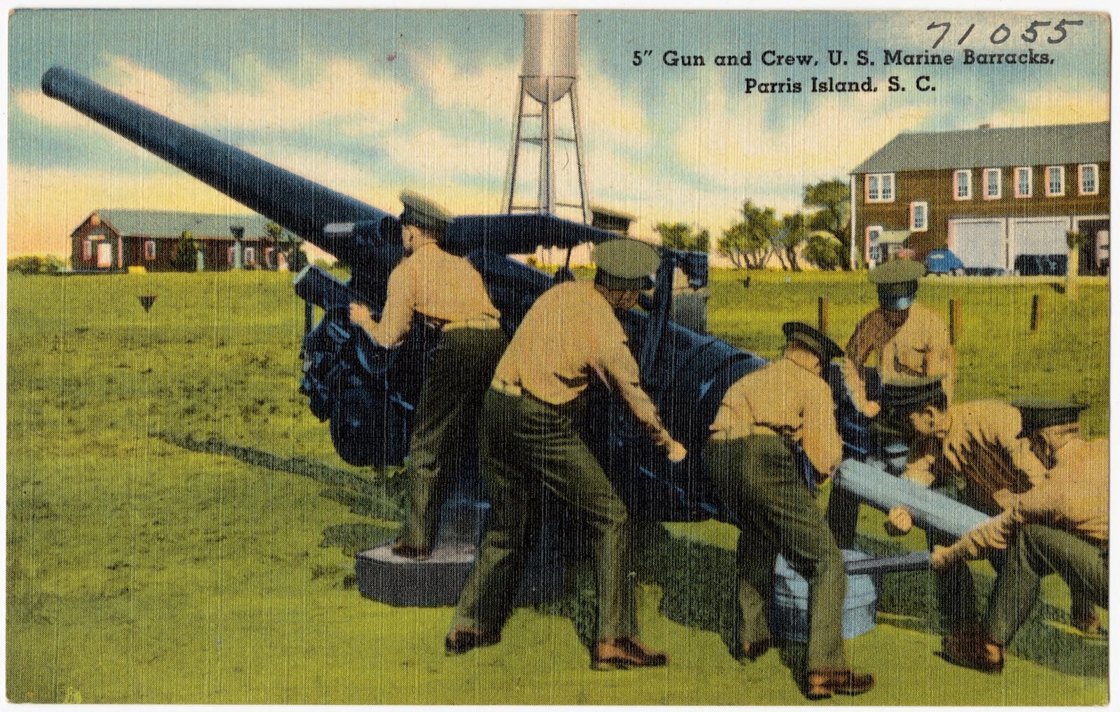 5" gun and crew, U.S. Marine Barracks, Parris Island, S. C., Boston Public Library - undated