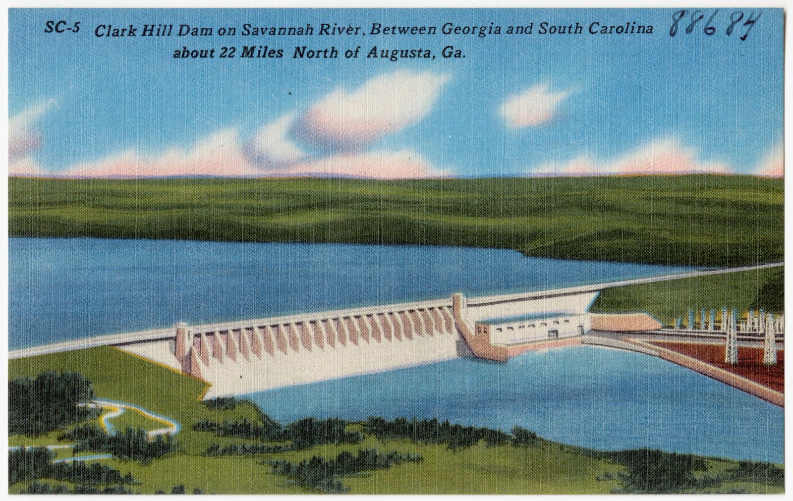 Clark Hill Dam on Savannah River, between Georgia and South Carolina about 22 miles north of Augusta, Ga., Boston Public Library - undated
