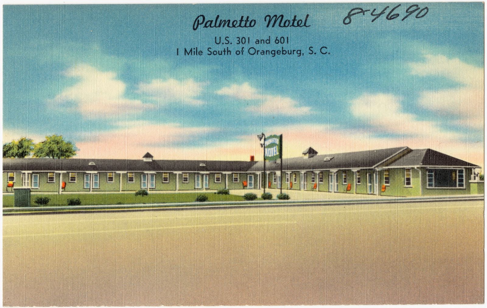 Palmetto Motel, U.S. 301 and 601, 1 mile south of Orangeburg, S. C., Boston Public Library - undated