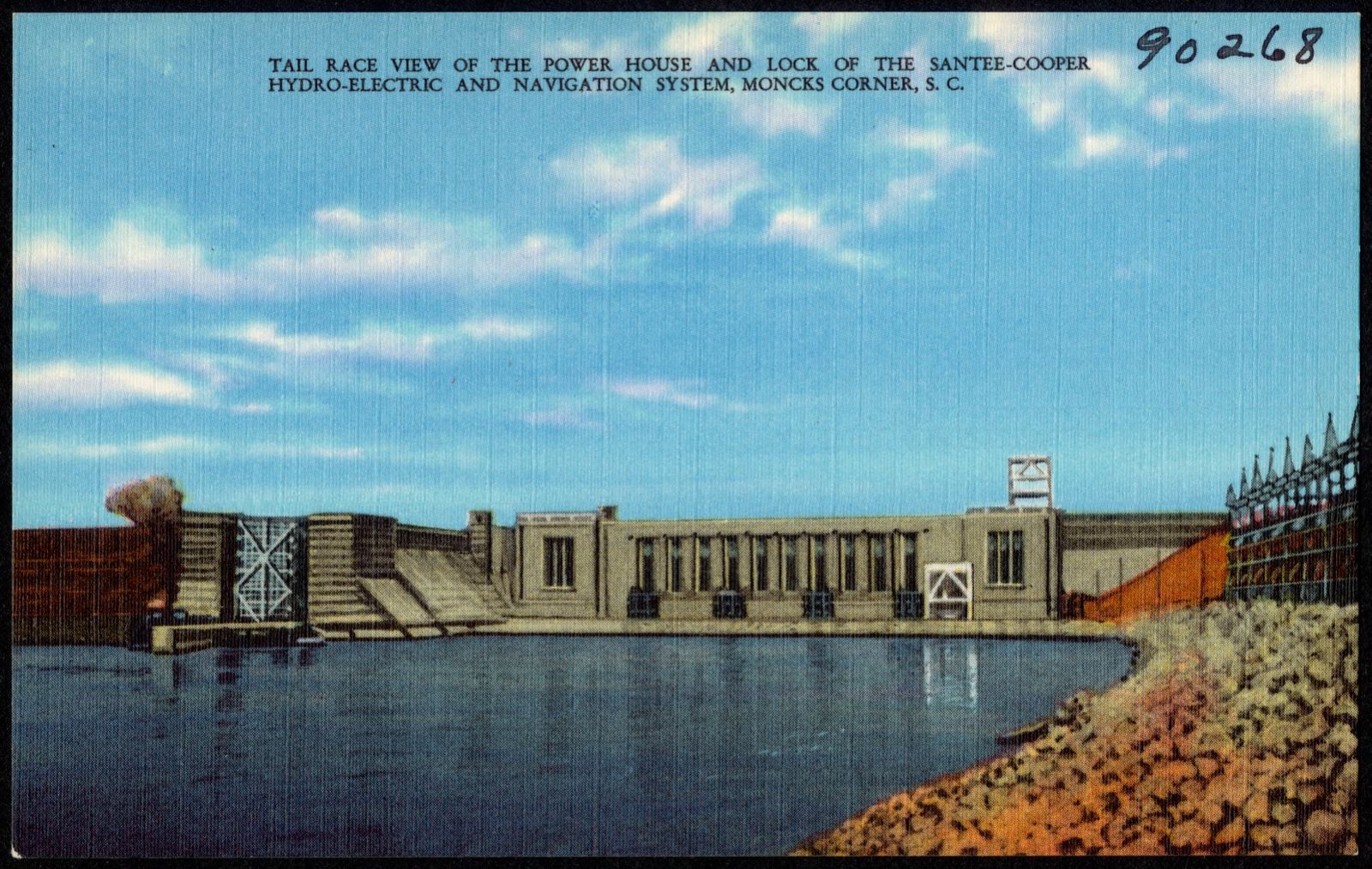 Tail race view of the power house and lock of the Santee-Cooper hydro-electric and navigation system, Moncks Corner, S. C., Boston Public Library - undated