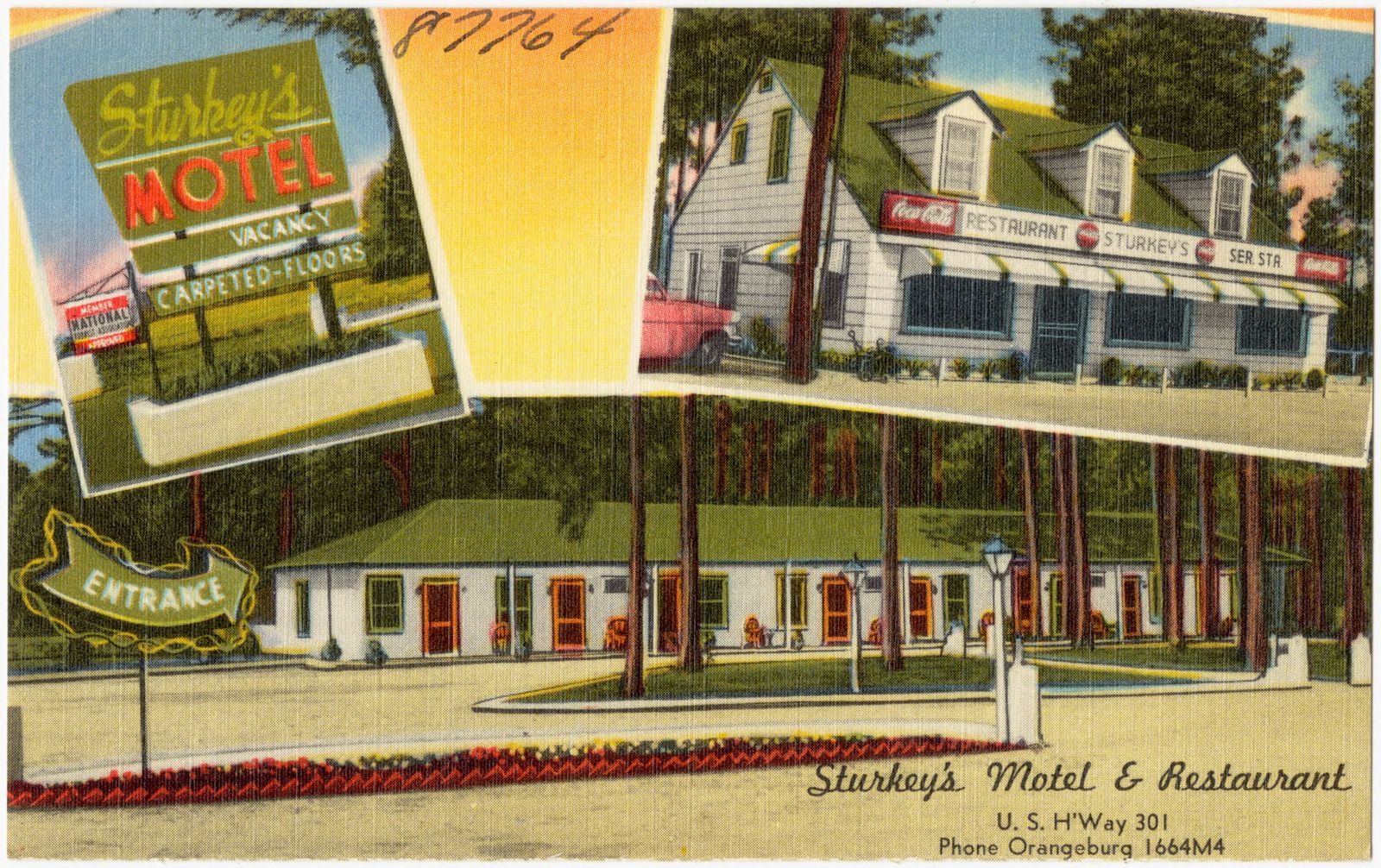 Sturkey's Motel & Restaurant, U.S. H'Way 301, Boston Public Library - undated
