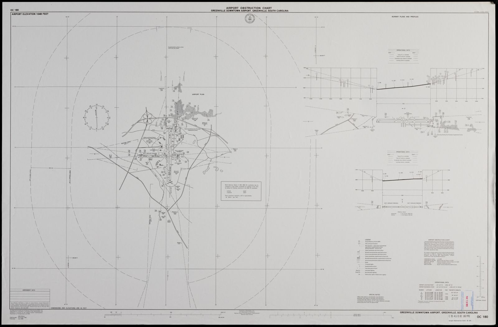 Airport obstruction chart OC 180, Greenville Downtown Airport, Greenville, South Carolina, Boston Public Library - undated