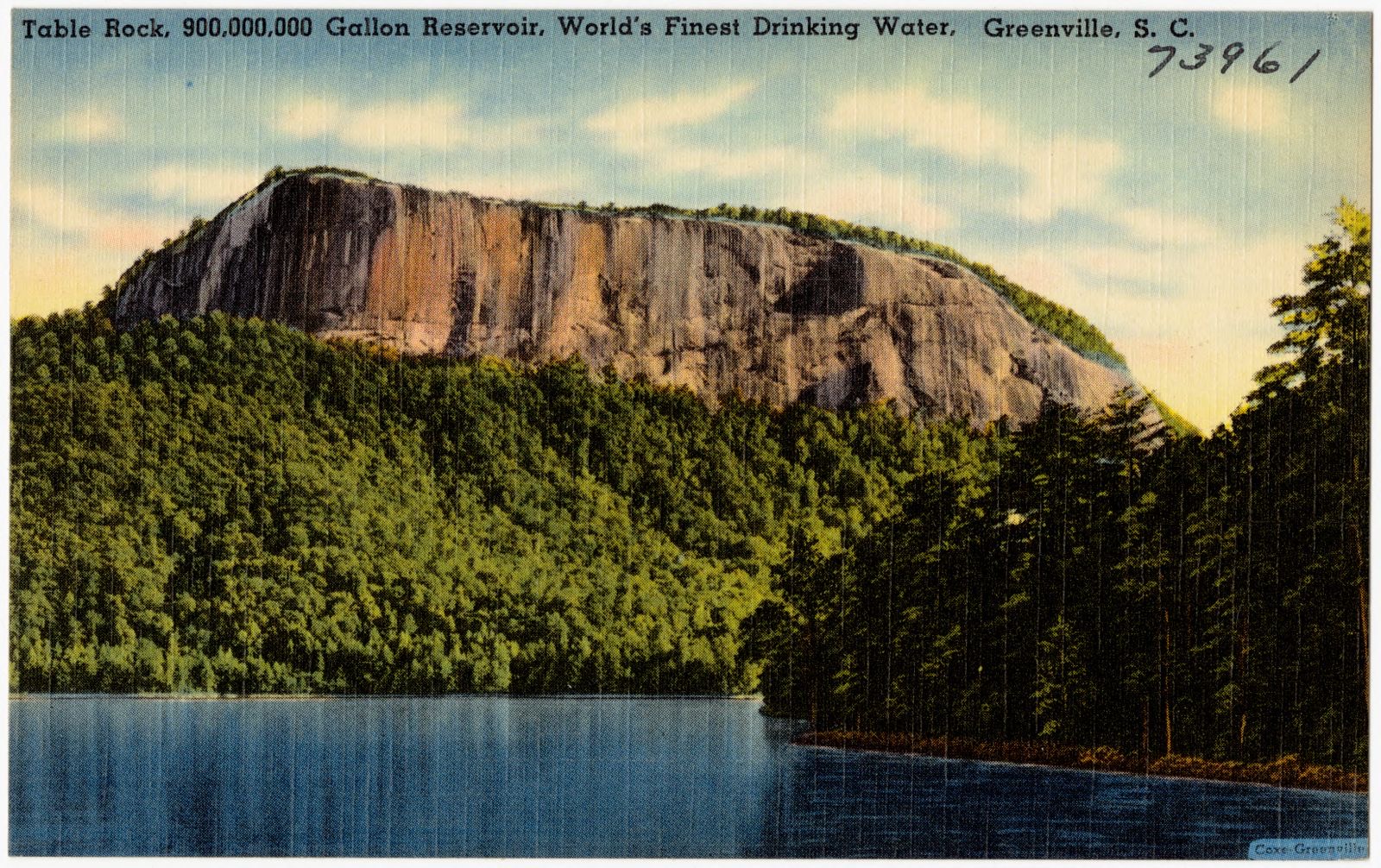 Table Rock, 900,000,000 gallon reservoir, World's finest drinking water, Greenville, S. C., Boston Public Library - undated