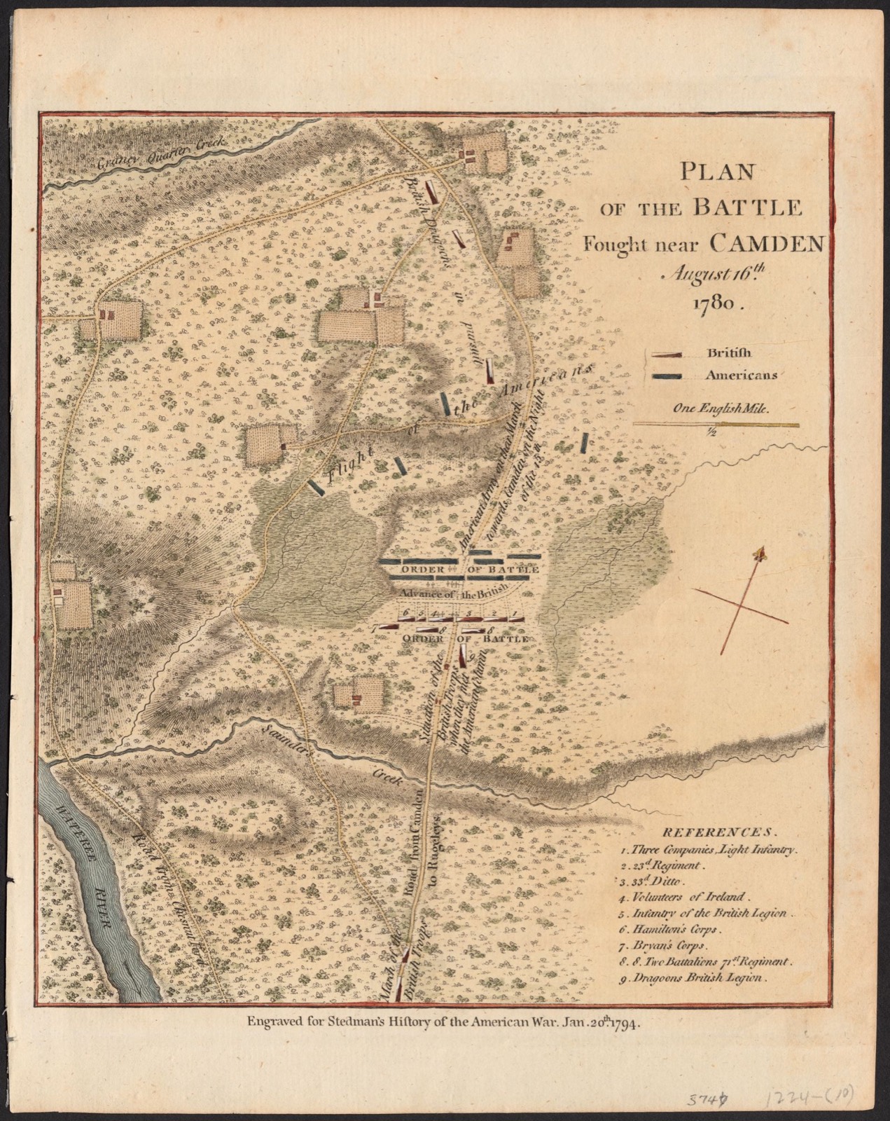 Plan of the battle fought near Camden August 16th, 1780, Phillips Academy - undated