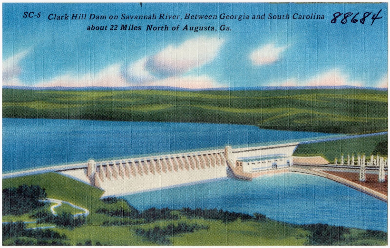 Clark Hill Dam on Savannah River, between Georgia and South Carolina about 22 miles north of Augusta, Ga., Boston Public Library - undated