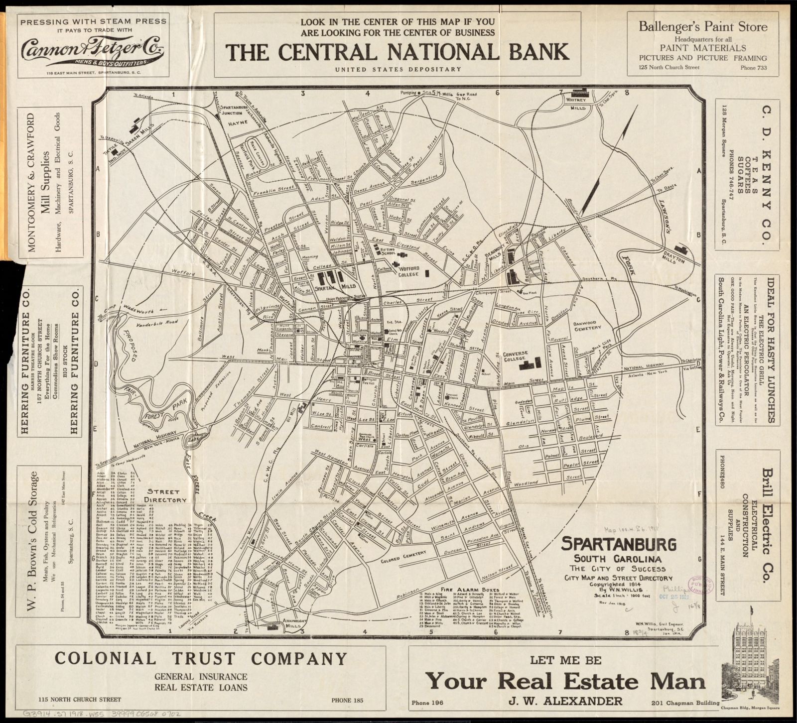 Spartanburg, South Carolina the city of success ; city map and street directory, Boston Public Library - undated