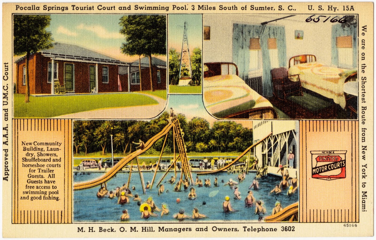 Pocalla Springs Tourist Court and swimming pool, 3 miles south of Sumter, S. C., U.S. Hy. 15A, Boston Public Library - undated
