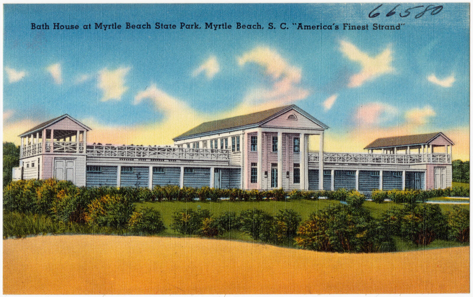 Bath House at Myrtle Beach State Park, Myrtle Beach, S. C. "America's finest strand", Boston Public Library - undated