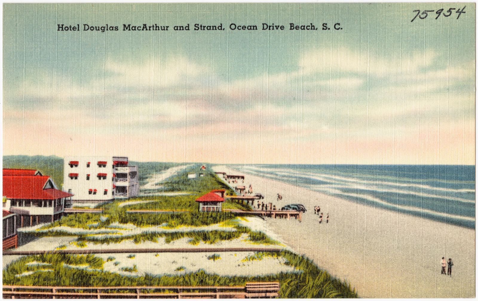 Hotel Douglas MacArthur and strand, Ocean Drive Beach, S. C., Boston Public Library - undated