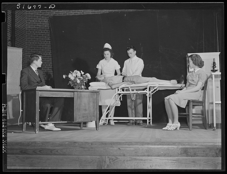 A scene from a play, "History of Ashwood Health Association," written and presented by tenth grade at May Day-Health Day program. Ashwood Plantations, stage of auditorium, South Carolina