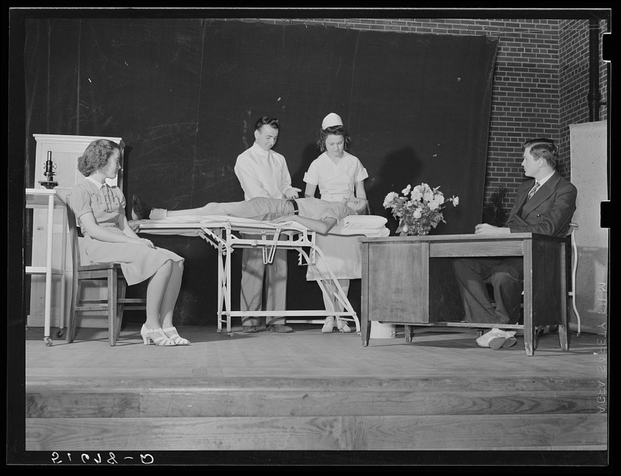 A scene from a play, "History of Ashwood Health Association," written and presented by tenth grade at May Day-Health Day program. Ashwood Plantations, stage of auditorium, South Carolina