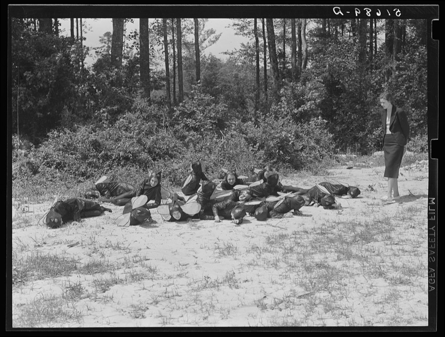 Sixth and seventh grades rehearsing their play "Flies," written by NYA (National Youth Administration) girls for May Day-Health Day program at Ashwood Plantations, South Carolina