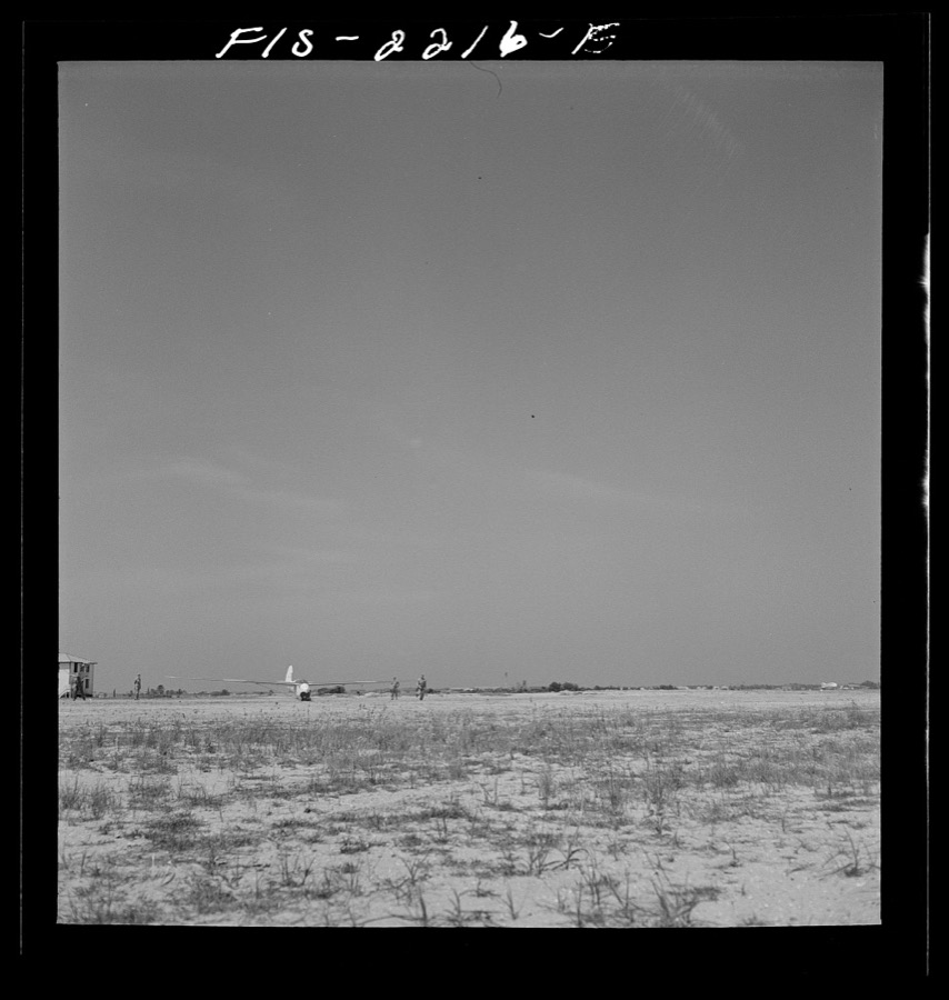 Parris Island, South Carolina. U.S. Marine Corps glider detachment training camp. Trainee ready for flight