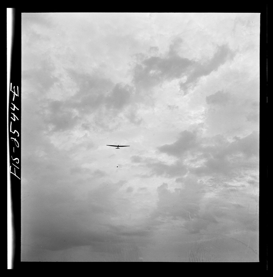 Parris Island, South Carolina. U.S. Marine Corps glider detachment training camp. Glider plane in flight