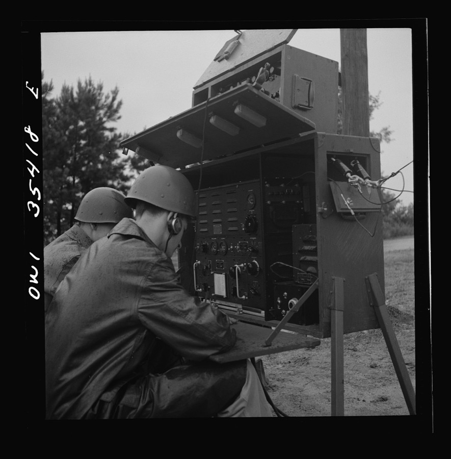 Greenville, South Carolina. Air Service Command. Men of the 1067th signal company of the 25th service group operating a field radio