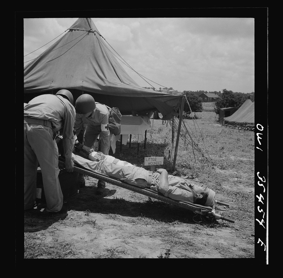 Greenville, South Carolina. Men of the medical unit of the 25th service group having litter drill