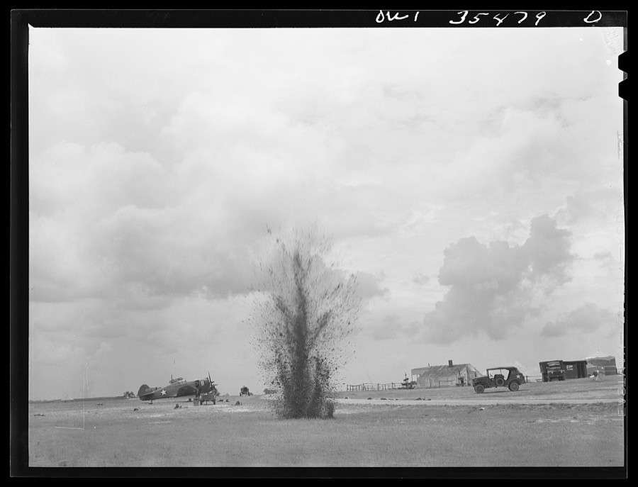 Greenville, South Carolina. Air Service Command. Men of the 35th service squadron of the 25th service group, enacting an "alert" during a simulated defense of the airfield from attack