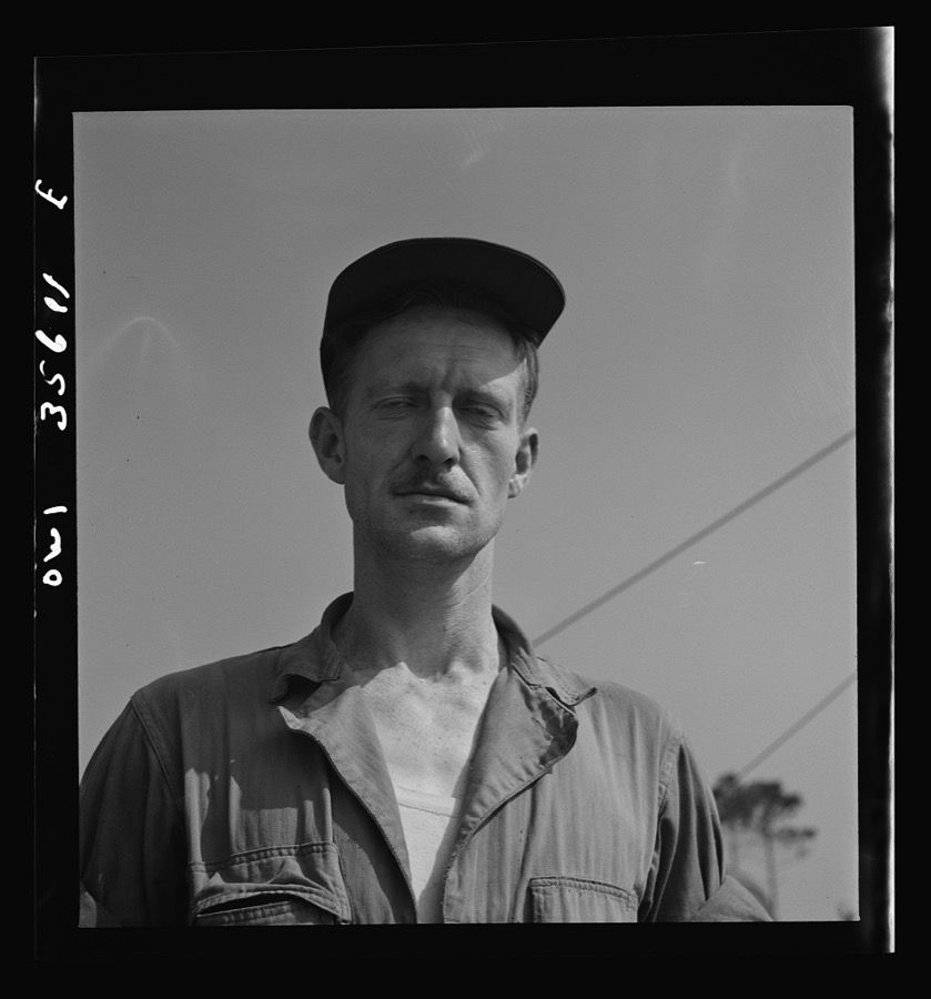 Myrtle Beach, South Carolina. Air Service Command. Private Edward A. Proudfoot, electrician with a mobile unit. He is twenty-nine years old and comes from 199 East Hazelwood Avenue, Rahway, New Jersey. He worked as an electrician on the Pennsylvania railroad