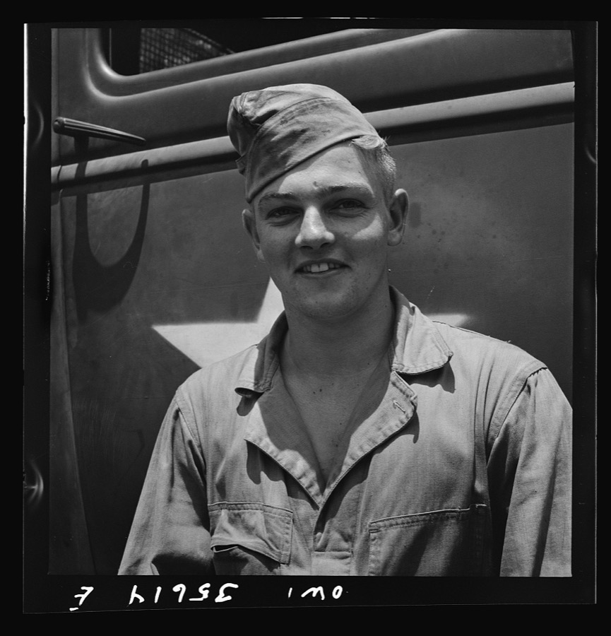 Myrtle Beach, South Carolina. Air Service Command. Private Herbert Lippe, airplane mechanic with the mobile unit. His home is at Miles, Texas, where he worked as a farm hand