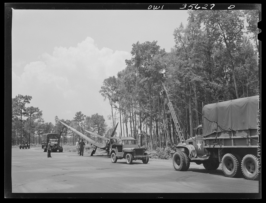 Myrtle Beach, South Carolina. Air Service Command. A mobile unit working on an A-20 which ran off a taxi strip