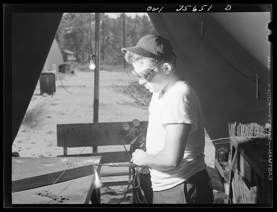 Myrtle Beach, South Carolina. Air Service Command. Sergeant Richard A. Walton, a welder with a mobile unit