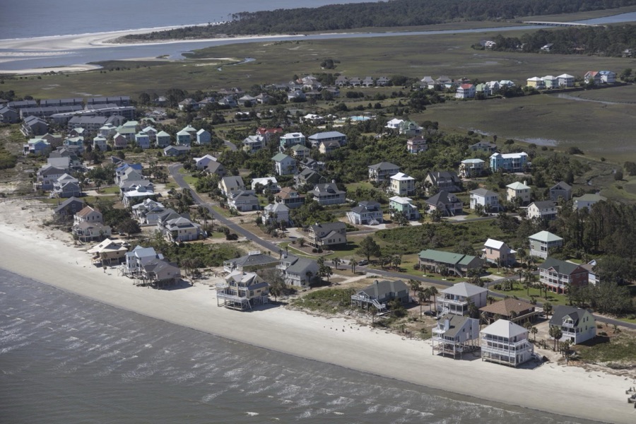 Aerial view of fine homes along Harbor Island in Beaufort County, South Carolina