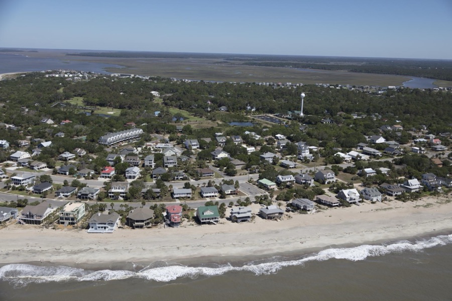 Aerial view of the town of Edisto Beach in Colleton County, South Carolina