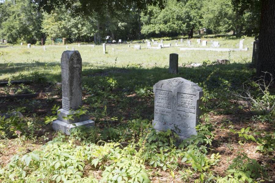 Headstones at the historic Aiken Colored Cemetery, since 1988 called Pine Lawn Memorial Gardens, in Aiken, South Carolina