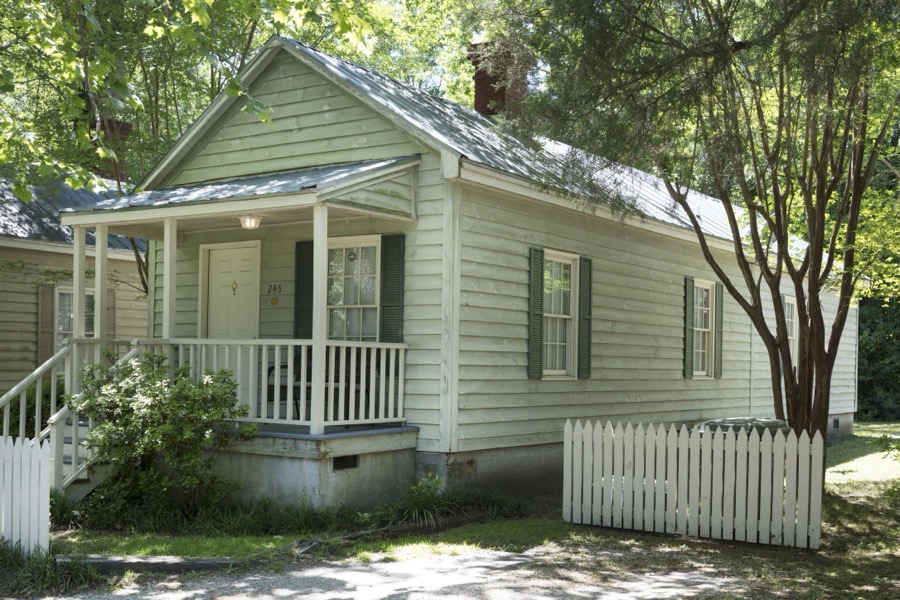 A "shotgun house," once a worker's abode in Aiken, South Carolina during the period when the wealthy of the Carolina coast summered there to escape the coastal heat and humidity, and wealthy northerners escaping the snows of winter brought elite polo games and horseracing and fine mansions to town