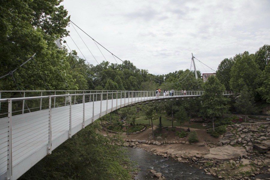 The Liberty pedestrian bridge at Falls Park on the Reedy River in Greenville, South Carolina