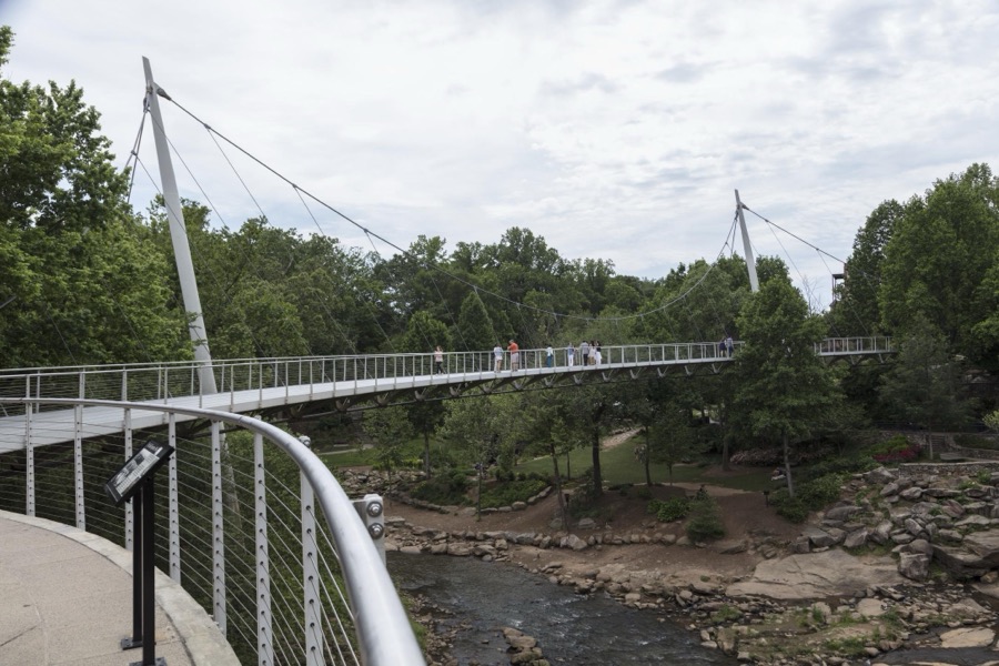 The Liberty pedestrian bridge at Falls Park on the Reedy River in Greenville, South Carolina