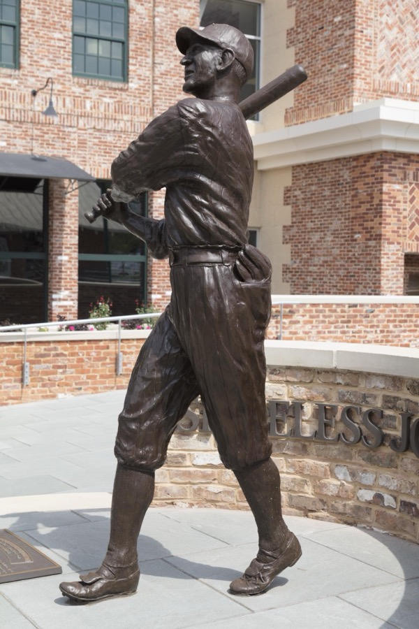 Statue of baseball legend "Shoeless Joe" Jackson outside Fluor Field, a minor-league baseball park in Greenville, South Carolina