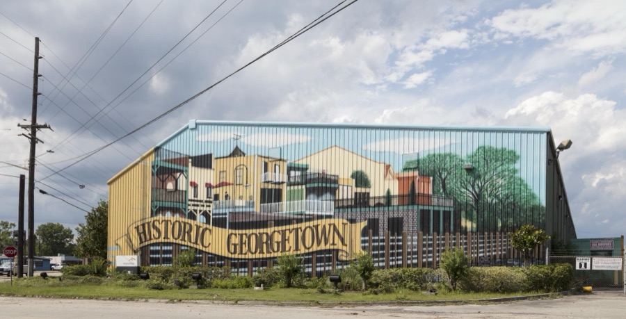 Local-history mural in Georgetown, South Carolina. Once the home of Carolina Lowcounty gentry, Georgetown became South Carolina's leading industrial center and home to rice, lumber, and even steel mills